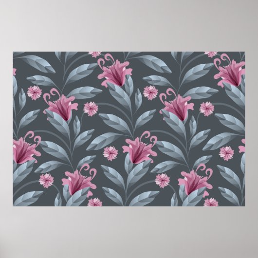 アートフローラヴィンテージシームレスパターン。マルーン文字 ポスター (正面)