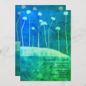 アートブルーグリーンフラワーはっきりした結婚式招待状 招待状 (正面/裏面)