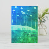 アートブルーグリーンフラワーユニーク結婚式招待状 招待状 (スタンド正面)