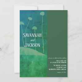 アートブルーグリーンフラワーユニーク結婚式招待状 招待状