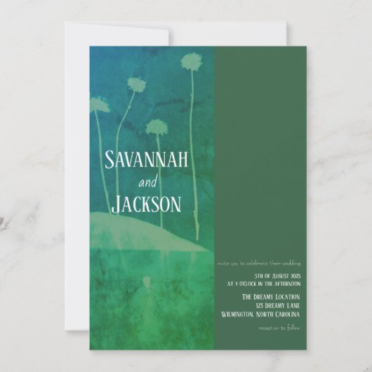 アートブルーグリーンフラワーユニーク結婚式招待状 招待状 (正面)