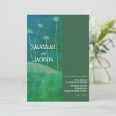 アートブルーグリーンフラワーユニーク結婚式招待状 招待状 (スタンド正面)