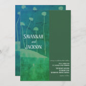アートブルーグリーンフラワーユニーク結婚式招待状 招待状 (正面/裏面)