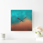 アートブルーティール(緑がかった色)ターコイズ抽象芸術 スクエア壁時計 (ホーム)