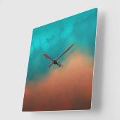 アートブルーティール(緑がかった色)ターコイズ抽象芸術 スクエア壁時計 (傾斜)