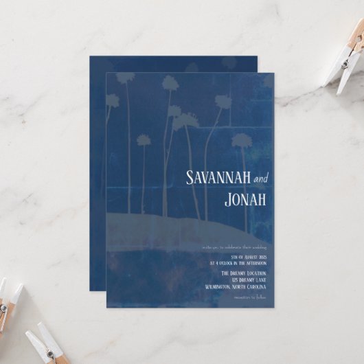 アートブルーフラワーユニーク結婚式招待状 招待状 (正面/裏面インサイチュ)