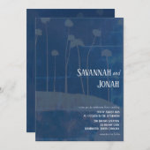 アートブルーフラワー ユニークウェディング招待状 招待状 (正面/裏面)