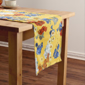 アートブルーモダンレッドフラワーマスタードイエロー ショートテーブルランナー (インサイチュ)