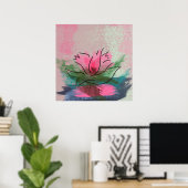 アートプリント、ピンクの花の絵 ポスター (ホームオフィス)