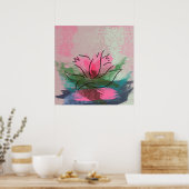 アートプリント、ピンクの花の絵 ポスター (キッチン)