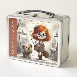 アートペインタガールスクールイベント絵画カラフル メタルランチボックス