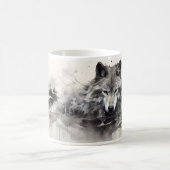 アートペインティングスタイルのオオカミ コーヒーマグカップ (中央)