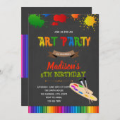 アートペイントの誕生日パーティー招待状 招待状 (正面/裏面)