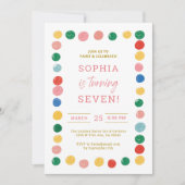 アートペイントパーティーの女の子ペイント誕生日子供たち 招待状 (正面)