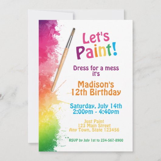 アートペイントパーティーの招待状 招待状 (正面)