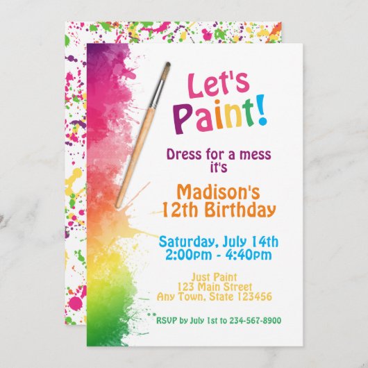 アートペイントパーティーの招待状 招待状 (正面/裏面)