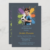 アートボーイズポップ・アートのサッカー誕生日バッシュ 招待状 (正面/裏面)