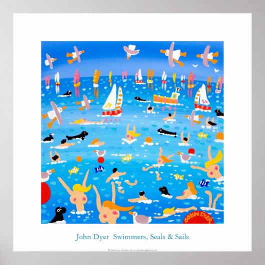 アートポスター：泳ぐ人、シール、帆。 ポスター (正面)