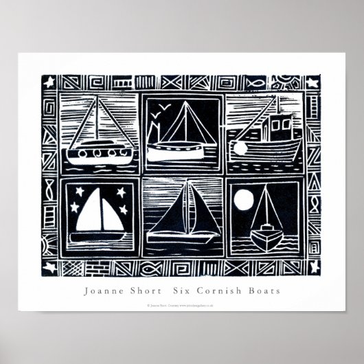 アートポスター：6つのコーニッシュボート。リノ切断イメージ ポスター (正面)