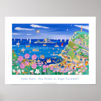 アートポスター： John Dyer Sea Pinks at Cape Cornwall ポスター