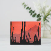 アートポストカード11:サボテン/砂漠の山/インク ポストカード (スタンド正面)