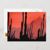 アートポストカード11:サボテン/砂漠の山/インク ポストカード (正面/裏面)