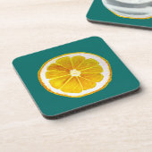 アートポップ・アートのの鮮やかな黄色のレモンの水色 コースター (左側)