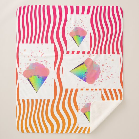 アートポップ・アートのアイスクリームコーンONストライプシェラパブランケット シェルパブランケット (正面)