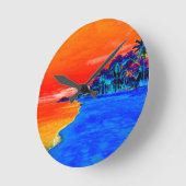 アートポップ・アートのエキゾチックビーチパームツリーズ ラウンド壁時計 (傾斜)