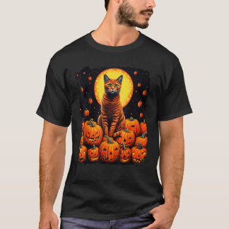 アートポップ・アートのオレンジジンジャーキャットハロウィーンのカボチャのちょうちんハロウィーン Tシャツ