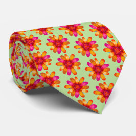 アートポップ・アートのオレンジピンクの花のパターン、明るいフローラ ネクタイ
