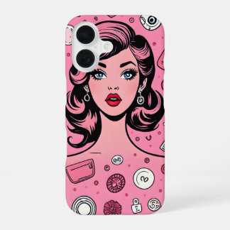 アートポップ・アートのガールケースピンクケースデザイン iPhone 16ケース