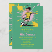 アートポップ・アートのガールズサッカー誕生日パーティー 招待状 (正面/裏面)