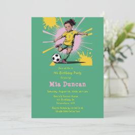 アートポップ・アートのガールズサッカー誕生日パーティー 招待状