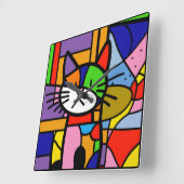 アートポップ・アートのキャットデザイン鮮やかとクルーフル スクエア壁時計 (傾斜)