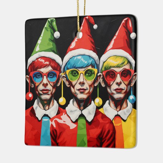 アートポップ・アートのクリスマス小妖精や小人 セラミックオーナメント (左)