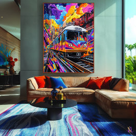 アートポップ・アートのシティトレイン鮮やかズ キャンバスプリント