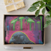 アートポップ・アートのシュールレアリスムブラックとネオン・レーヴンのデコップページ 薄葉紙 (ギフト)