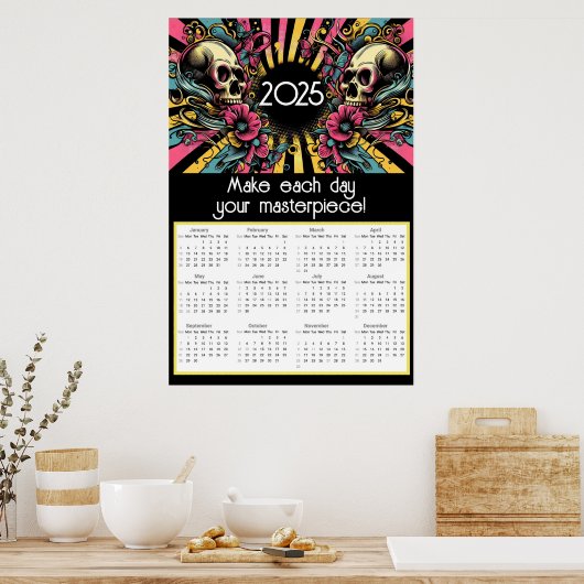 アートポップ・アートのスカルやる気を起こさせる引用文2025カレンダー ポスター (キッチン)