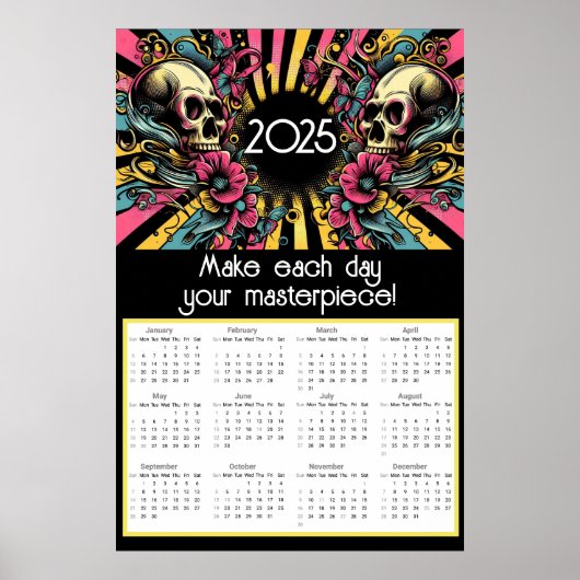 アートポップ・アートのスカルやる気を起こさせる引用文2025カレンダー ポスター (正面)