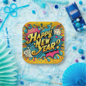 アートポップ・アートのスタイルハッピーニューイヤー ペーパープレート (パーティー)