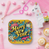 アートポップ・アートのスタイルハッピーニューイヤー ペーパープレート (パーティー)