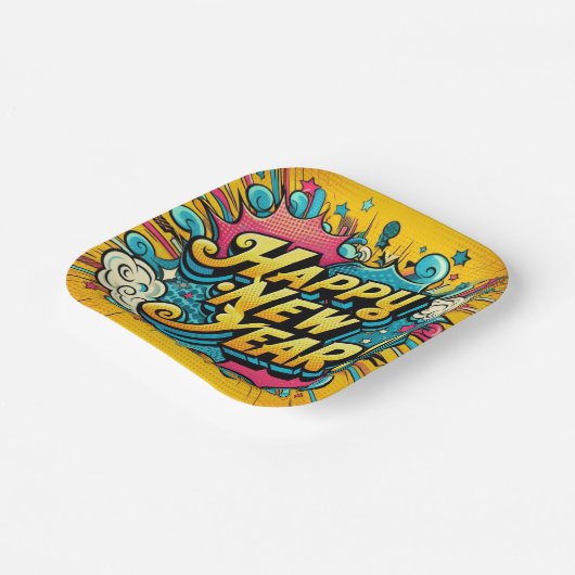 アートポップ・アートのスタイルハッピーニューイヤー ペーパープレート (傾斜あり)