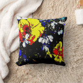 アートポップ・アートのスタイル赤い黄色の青と白の花 クッション (ブランケット)