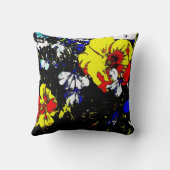 アートポップ・アートのスタイル赤い黄色の青と白の花 クッション (裏面)