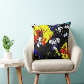 アートポップ・アートのスタイル赤い黄色の青と白の花 クッション (椅子)