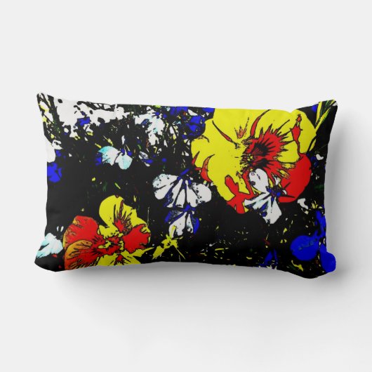 アートポップ・アートのスタイル赤い黄色の青と白の花 ランバークッション (裏面)
