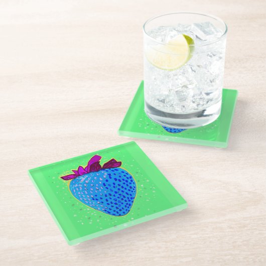 アートポップ・アートのストロベリーブルー ガラスコースター (アングル)