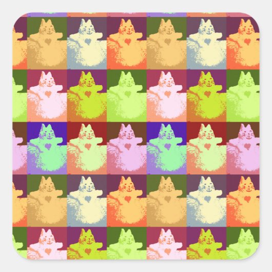 アートポップ・アートのスノー子猫 スクエアシール (正面)