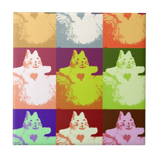 アートポップ・アートのスノー子猫 タイル (正面)
